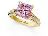 Yellow gold Fancy Pink Princess  Solitaire Pave Split Shank Engagement Ring with Six-Prong Setting_1