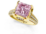 Yellow gold Fancy Pink Princess  Solitaire Pave Split Shank Ring with Four-Prong Setting_82