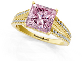 Yellow gold Fancy Pink Princess  Solitaire Split Shank Pavé Diamond Engagement Ring_1