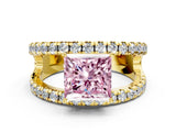 Yellow gold Fancy Pink Princess  Solitaire Split Shank Pave Diamond Ring_24