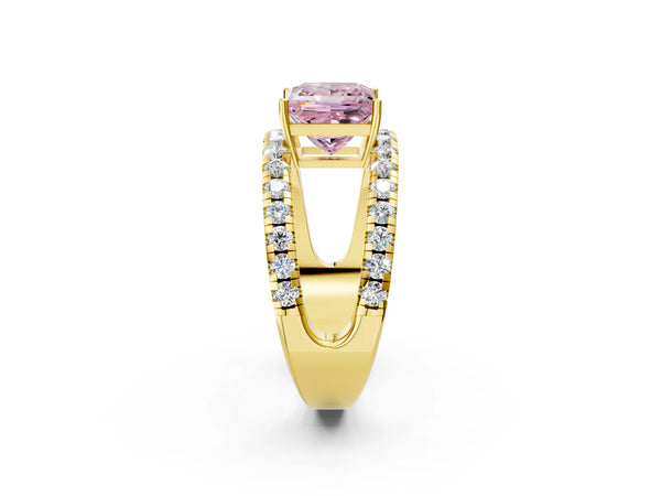 Yellow gold Fancy Pink Princess  Solitaire Split Shank Pave Diamond Ring