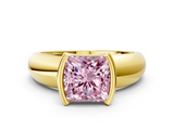 Yellow gold Fancy Pink Princess  Solitaire Tension Set Diamond Ring with Wide Band