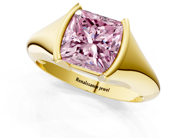 Yellow gold Fancy Pink Princess  Solitaire Tension Set Diamond Ring