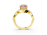 Yellow gold Fancy Pink Princess  Solitaire Twist Band Pavé Diamond Engagement Ring_57
