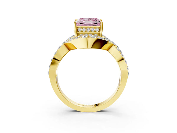 Yellow Gold Princess Cut Infinity Twist Pave Engagement Ring Setting for Fancy Pink Center