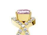 Yellow gold Fancy Pink Princess  Solitaire Twist Band Pavé Diamond Engagement Ring_59