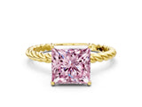 Yellow gold Fancy Pink Princess  Solitaire Twist Band Ring with Four-Prong Setting_65