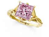 Yellow gold Fancy Pink Princess  Solitaire Twist Band Six-Prong Setting 3
