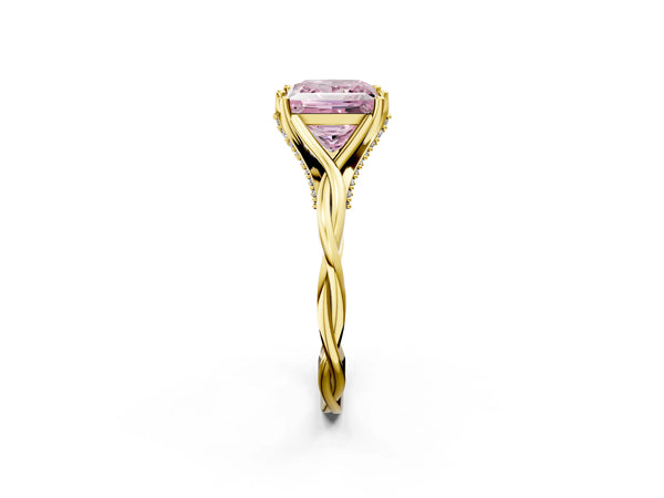 Yellow gold Fancy Pink Princess  Solitaire Twist Band Six-Prong Setting