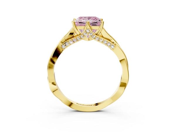 Yellow gold Fancy Pink Princess  Solitaire Twist Band Six-Prong Setting