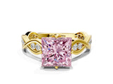 Yellow gold Fancy Pink Princess  Solitaire Twist Band with Leaf Prong Setting 1