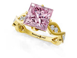 Yellow gold Fancy Pink Princess  Solitaire Twist Band with Leaf Prong Setting 2