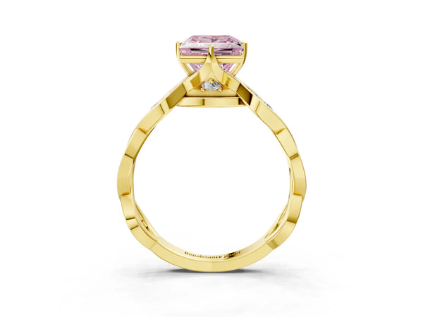 Yellow Gold Princess Cut Accented Twist Engagement Ring Setting for Fancy Pink Center