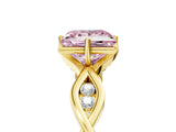 Yellow gold Fancy Pink Princess  Solitaire Twist Band with Leaf Prong Setting