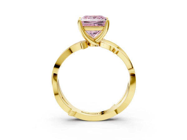 Yellow Gold Princess Cut Crossover Twist Pave Engagement Ring Setting for Fancy Pink Center