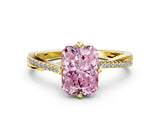Yellow gold Fancy Pink Princess  Solitaire Twist Band with Pavé Diamonds and Four-Prong Setting_46