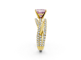 Yellow gold Fancy Pink Princess  Solitaire Twist Band with Pavé Setting and Four-Prong Setting_2