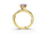 Yellow gold Fancy Pink Princess  Solitaire Twist Band with Pavé Setting and Four-Prong Setting_3