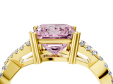 Yellow gold Fancy Pink Princess  Solitaire Twist Band with Pavé Setting and Four-Prong Setting_4