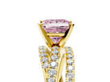 Yellow gold Fancy Pink Princess  Solitaire Twist Band with Pavé Setting and Four-Prong Setting_5
