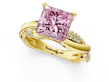 Yellow gold Fancy Pink Princess  Solitaire Twist Band with Pave Prong Setting_1