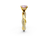 Yellow gold Fancy Pink Princess  Solitaire Twist Band with Pave Prong Setting_2