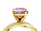 Yellow gold Fancy Pink Princess  Solitaire Twist Band with Pave Prong Setting_4