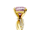 Yellow gold Fancy Pink Princess  Solitaire Twist Band with Pave Prong Setting_5