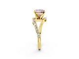 Yellow gold Fancy Pink Princess  Solitaire Twist Band with Pave Set Diamonds and Four-Prong Setting_2