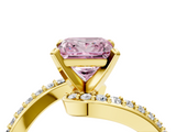 Yellow gold Fancy Pink Princess  Solitaire Twist Band with Pave Set Diamonds and Four-Prong Setting_4