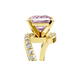 Yellow gold Fancy Pink Princess  Solitaire Twist Band with Pave Set Diamonds and Four-Prong Setting_5