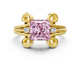 Yellow gold Fancy Pink Princess  Solitaire Twisted Band Scroll Prong Ring_3