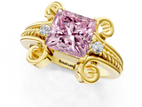 Yellow gold Fancy Pink Princess  Solitaire Twisted Band Scroll Prong Ring_4