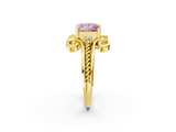 Yellow gold Fancy Pink Princess  Solitaire Twisted Band Scroll Prong Ring_5