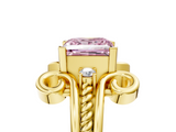 Yellow gold Fancy Pink Princess  Solitaire Twisted Band Scroll Prong Ring_8