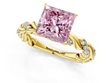 Yellow gold Fancy Pink Princess  Solitaire Twisted Band with Pavé Accents and Four-Prong Setting_1