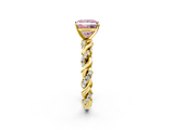 Yellow gold Fancy Pink Princess  Solitaire Twisted Band with Pavé Accents and Four-Prong Setting_2