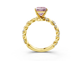 Yellow gold Fancy Pink Princess  Solitaire Twisted Band with Pavé Accents and Four-Prong Setting_3