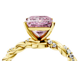 Yellow gold Fancy Pink Princess  Solitaire Twisted Band with Pavé Accents and Four-Prong Setting_4
