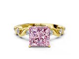 Yellow gold Fancy Pink Princess  Solitaire Twisted Band with Prong Setting 1