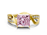 Yellow gold Fancy Pink Princess  Solitaire Twisted Band with Prong Setting_3