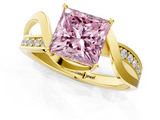 Yellow gold Fancy Pink Princess  Solitaire Twisted Band with Prong Setting_4
