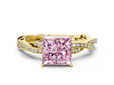 Yellow gold Fancy Pink Princess  Solitaire Twisted Pave Diamond Ring with Four-Prong Setting_113