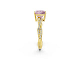 Yellow gold Fancy Pink Princess  Solitaire Twisted Pave Diamond Ring with Four-Prong Setting_115