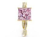 Yellow gold Fancy Pink Princess  Solitaire Twisted Pave Diamond Ring with Four-Prong Setting_12