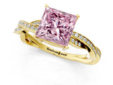 Yellow gold Fancy Pink Princess  Solitaire Twisted Pave Diamond Ring with Four-Prong Setting_13