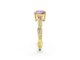 Yellow gold Fancy Pink Princess  Solitaire Twisted Pave Diamond Ring with Four-Prong Setting_14
