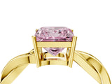 Yellow gold Fancy Pink Princess  Solitaire Twisted Pave Diamond Ring with Four-Prong Setting_16