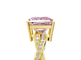 Yellow gold Fancy Pink Princess  Solitaire Twisted Pave Diamond Ring with Four-Prong Setting_17