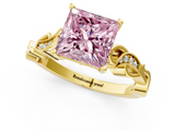 Yellow gold Fancy Pink Princess  Solitaire Vine Band with Milgrain Prong Setting_4
